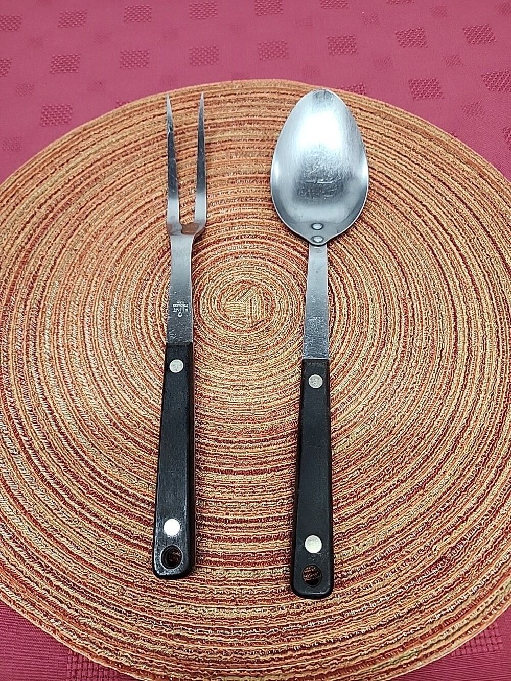 Vintage EKCO Flint Stainless Vanadium Meat Fork~ Cooking Spoon Made In The USA